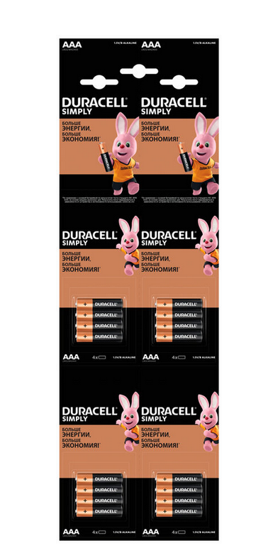 Элемент питания DURACELL MN2400/LR03 SIMPLY отрывной 2х6 BP12 (кратно 12)