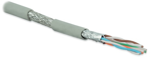 SFTP4-C6A-S23-IN-LSZH-GY-500 (500 м) Кабель витая пара, экранированная (S/FTP), категория 6a, 4 пары (23 AWG), одножильный (solid), каждая пара в фольге, общий экран - медная оплетка, для внутренней прокладки (до +60градC), LSZH, серый Hyperline