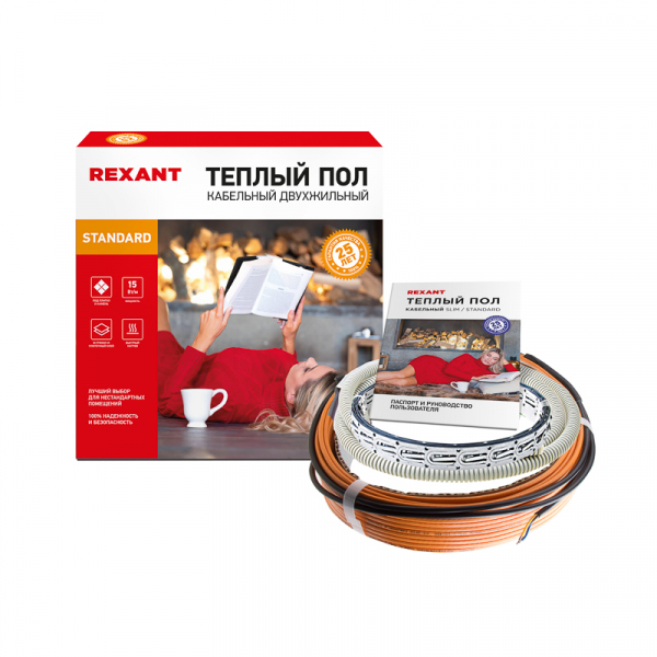 Теплый пол RND-120-1800 (1800Вт/120м/ S обогрева, м2: 11,2-15,0) (двух жильный) REXANT 51-0520-3
