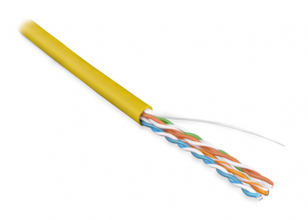 Hyperline UUTP4-C5E-S24-IN-LSZH-YL-305 (305 м) Кабель витая пара, неэкран. U/UTP, категория 5e, 4 пары (24 AWG), одножильный (solid), LSZH, нг(С)-HF, -20градC – +75градC, желтый - гарантия: 15 лет компонентная, 25 лет системная