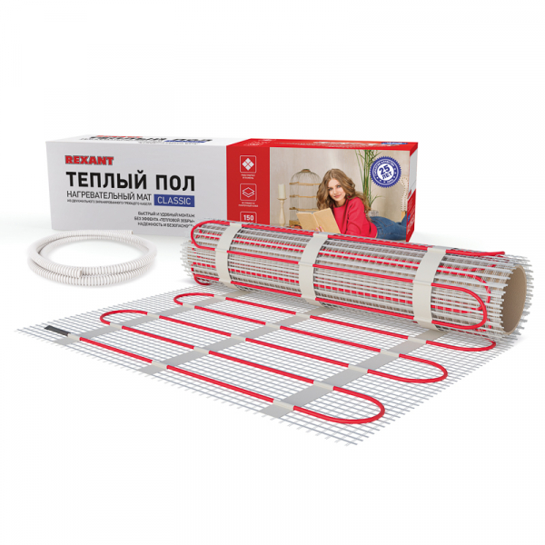 REXANT Тёплый пол (нагревательный мат)  Classic RNX -9,0-1350 (площадь 9,0 м2 (0,5 х 18,0 м)), 1350 Вт, двухжильный с экраном 51-0516-2