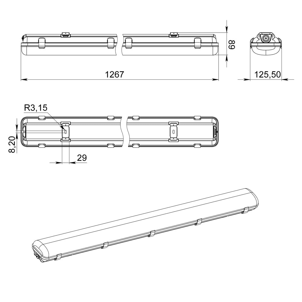 Айсберг 40 1250мм Эко 36~48В AC/DC CRI70 3000К Прозрачный