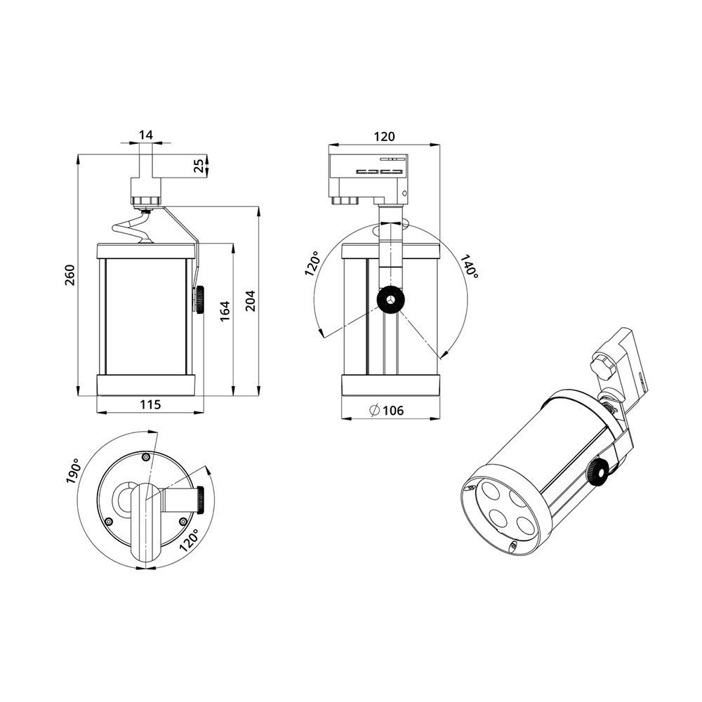 Акцент Трек 6 CRI80 5000К 15° RAL9005 Муар