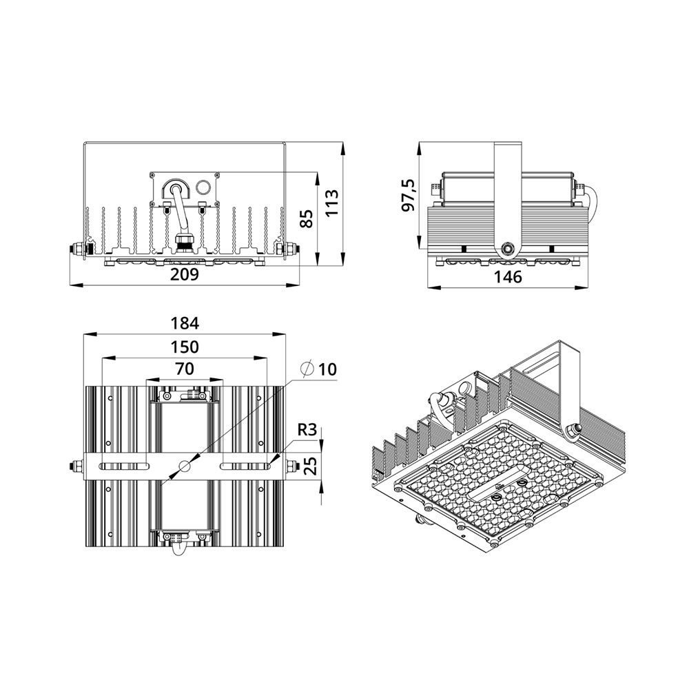 Прожектор 60 S CRI70 3000К 155х70°