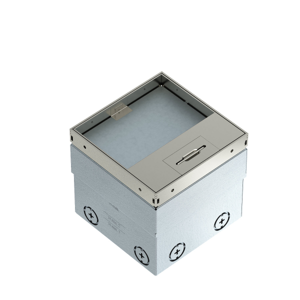 Лючок UDHome2 укомплектованный 2 розетки 2К+З (выемка 15 мм) 140х140х110 мм (нержавеющая сталь)