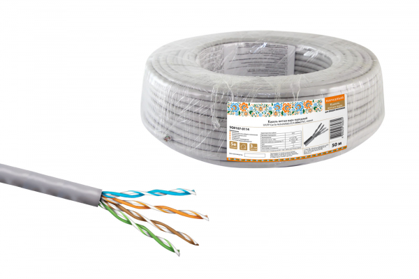 U/UTP Cat 5e 4х2х24AWG CCA (омедненка) (50м) PVC, серый Кабель витая пара народный TDM